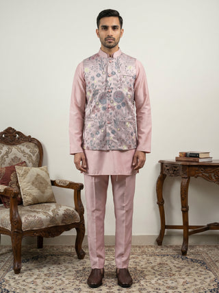 Embroidered Nehru Jacket with Kurta Pyjama Set
