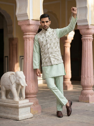 Men Ethnic Embossed Nehru Jacket Kurta Pyjama Set