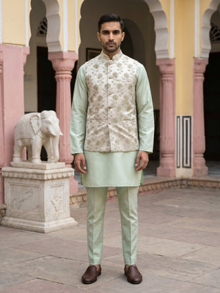 Men Ethnic Embossed Nehru Jacket Kurta Pyjama Set