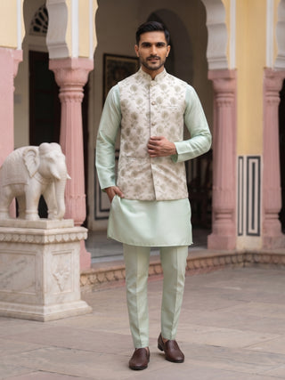 Men Ethnic Embossed Nehru Jacket Kurta Pyjama Set
