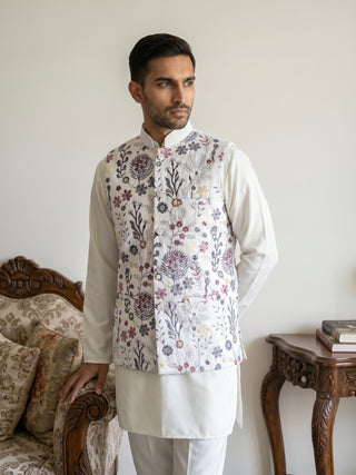 Embroidered Nehru Jacket with Kurta Pyjama Set