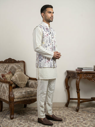 Embroidered Nehru Jacket with Kurta Pyjama Set