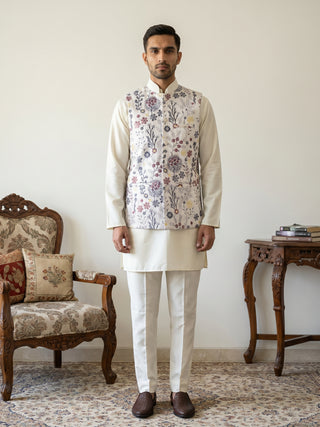 Embroidered Nehru Jacket with Kurta Pyjama Set