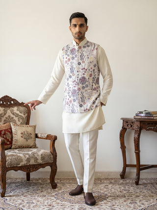 Embroidered Nehru Jacket with Kurta Pyjama Set