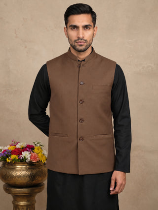 Solid Cotton Blend Nehru Jacket with Silk Blend Kurta Set