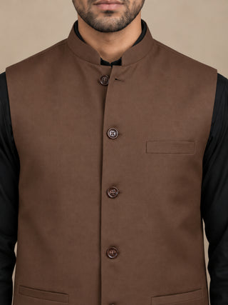 Solid Cotton Blend Nehru Jacket with Silk Blend Kurta Set