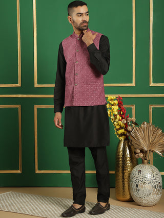 Men's Velvet Nehru Jacket With Solid Kurta Pyjama