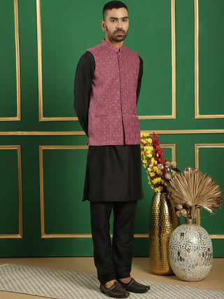 Men's Velvet Nehru Jacket With Solid Kurta Pyjama