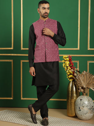 Men's Velvet Nehru Jacket With Solid Kurta Pyjama