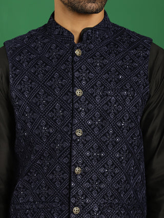 Men's Velvet Nehru Jacket With Solid Kurta Pyjama