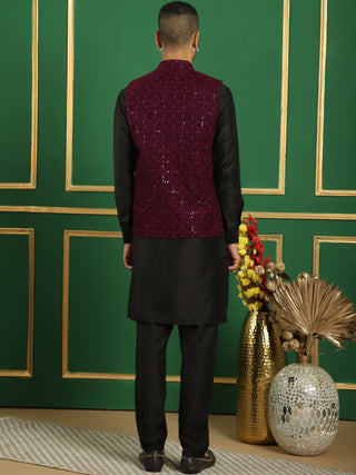 Men's Velvet Nehru Jacket With Solid Kurta Pyjama