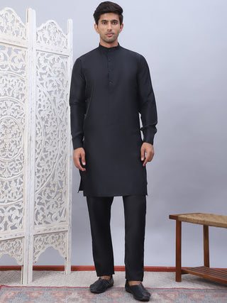 Embossed Nehru Jacket With Solid Kurta Pyjama Set