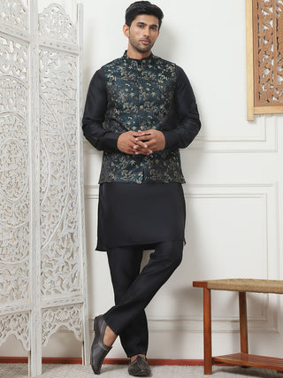 Embossed Nehru Jacket With Solid Kurta Pyjama Set