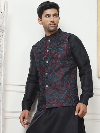 Embroidered Nehru Jacket With Solid Kurta Pyjama Set