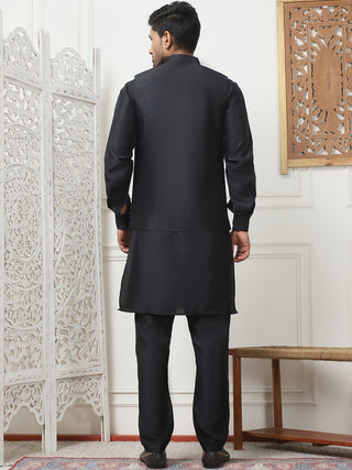 Embroidered Nehru Jacket With Solid Kurta Pyjama Set