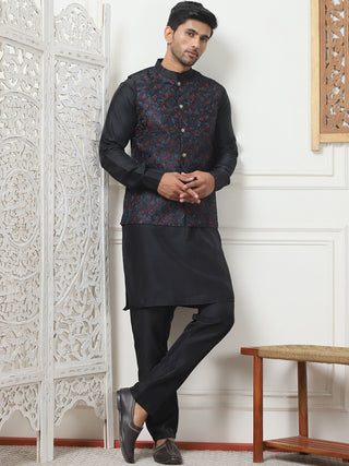 Embroidered Nehru Jacket With Solid Kurta Pyjama Set