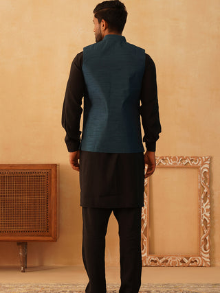 Embroidered Nehru Jacket With Solid Kurta Pyjama Set