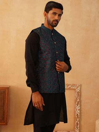 Embroidered Nehru Jacket With Solid Kurta Pyjama Set