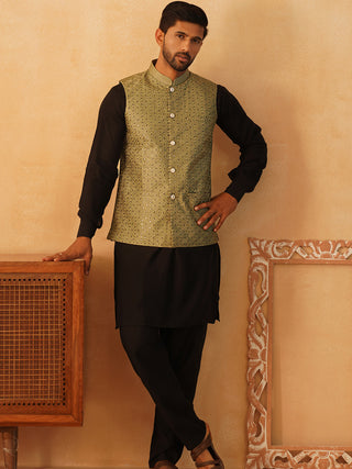 Embroidered Nehru Jacket With Solid Kurta Pyjama Set