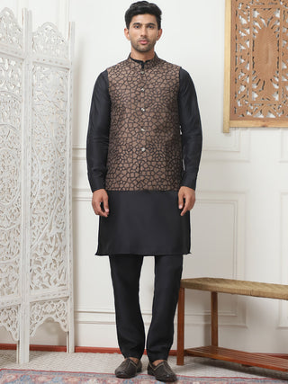 Embroidered Nehru Jacket With Solid Kurta Pyjama Set