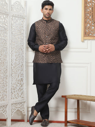 Embroidered Nehru Jacket With Solid Kurta Pyjama Set