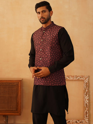 Embroidered Nehru Jacket With Solid Kurta Pyjama Set