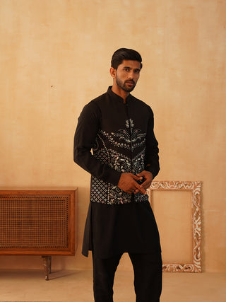 Embroidered Nehru Jacket With Solid Kurta Pyjama Set