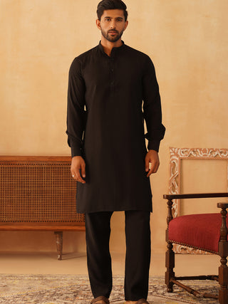 Paisley Printed Nehru Jacket With Solid Kurta Pyjama Set