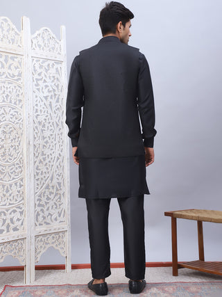 Embroidered Nehru Jacket With Solid Kurta Pyjama Set