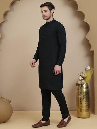 Embossed Nehru Jacket with Solid Kurta Set for Men