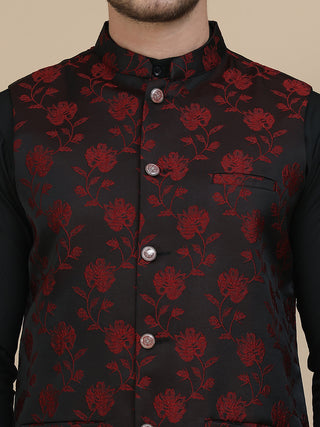 Embossed Nehru Jacket with Solid Kurta Set for Men