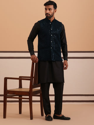 Luxury Velvet Nehru Jacket Paired with Solid Kurta Pyjama