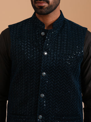 Luxury Velvet Nehru Jacket Paired with Solid Kurta Pyjama
