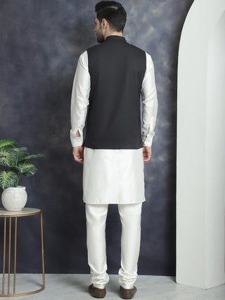 Men's Solid Nehru Jacket with White Kurta & Churidar