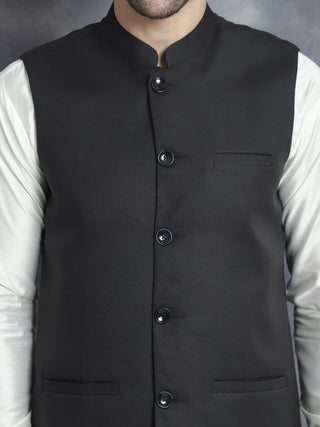 Men's Solid Nehru Jacket with White Kurta & Churidar