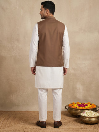 Solid Cotton Blend Nehru Jacket with Silk Blend Kurta Set