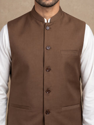 Solid Cotton Blend Nehru Jacket with Silk Blend Kurta Set