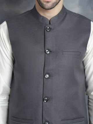 Men's Solid Nehru Jacket with White Kurta & Churidar