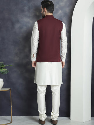 Men's Solid Nehru Jacket with White Kurta & Churidar