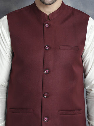 Men's Solid Nehru Jacket with White Kurta & Churidar