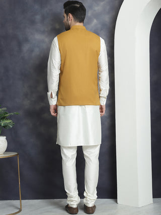 Men's Solid Nehru Jacket with White Kurta & Churidar