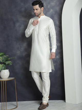 Men's Solid Nehru Jacket with White Kurta & Churidar