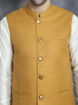 Men's Solid Nehru Jacket with White Kurta & Churidar