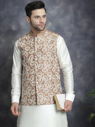 Men's Embroidred Nehru Jacket With Solid Kurta Pyjama