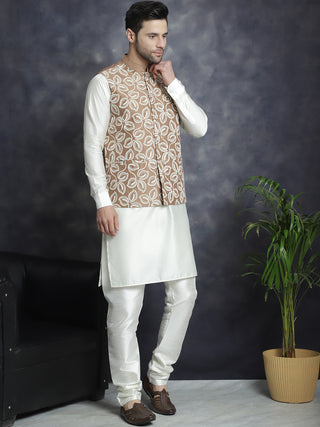 Men's Embroidred Nehru Jacket With Solid Kurta Pyjama