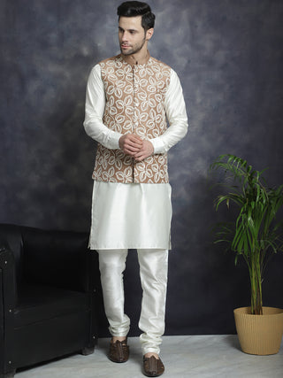 Men's Embroidred Nehru Jacket With Solid Kurta Pyjama