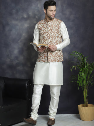 Men's Embroidred Nehru Jacket With Solid Kurta Pyjama