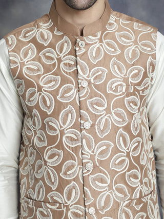 Men's Embroidred Nehru Jacket With Solid Kurta Pyjama