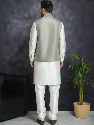 Men's Embroidred Nehru Jacket With Solid Kurta Pyjama