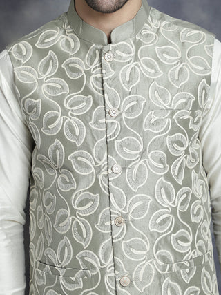 Men's Embroidred Nehru Jacket With Solid Kurta Pyjama